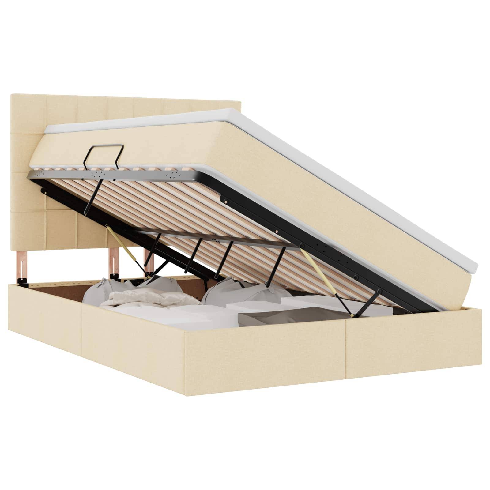 vidaXL LED-Speicherbett mit Matratze Creme 140 x 200 cm Stoff