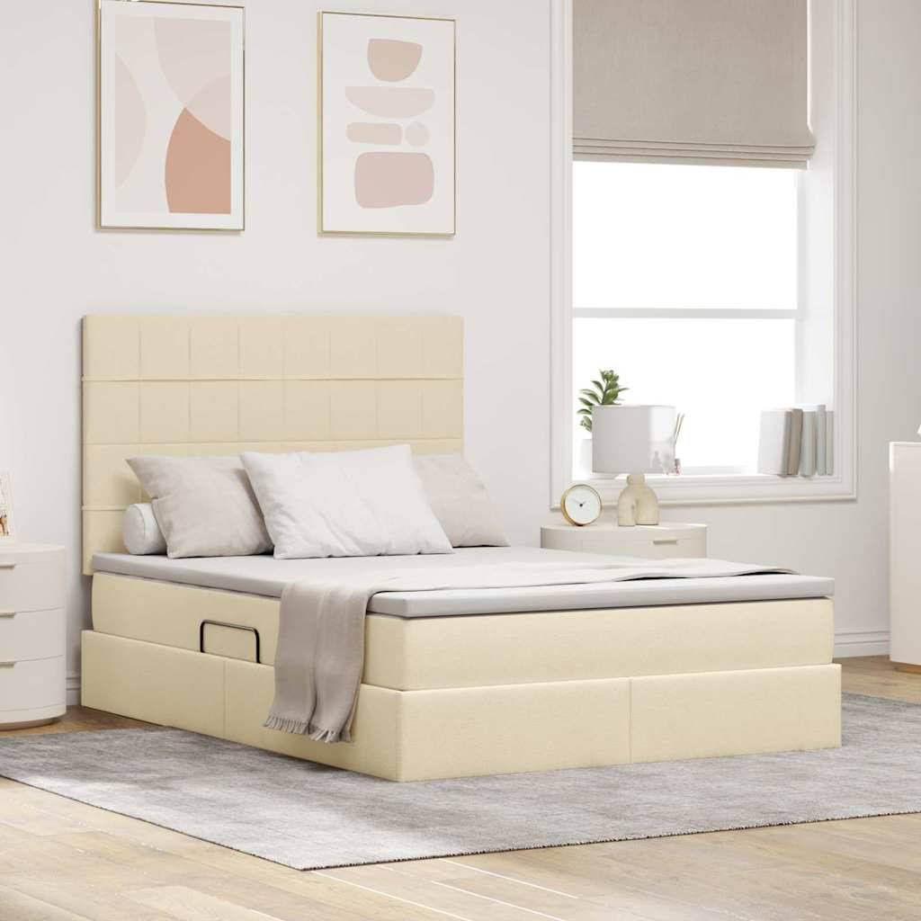 vidaXL LED-Speicherbett mit Matratze Creme 140 x 200 cm Stoff