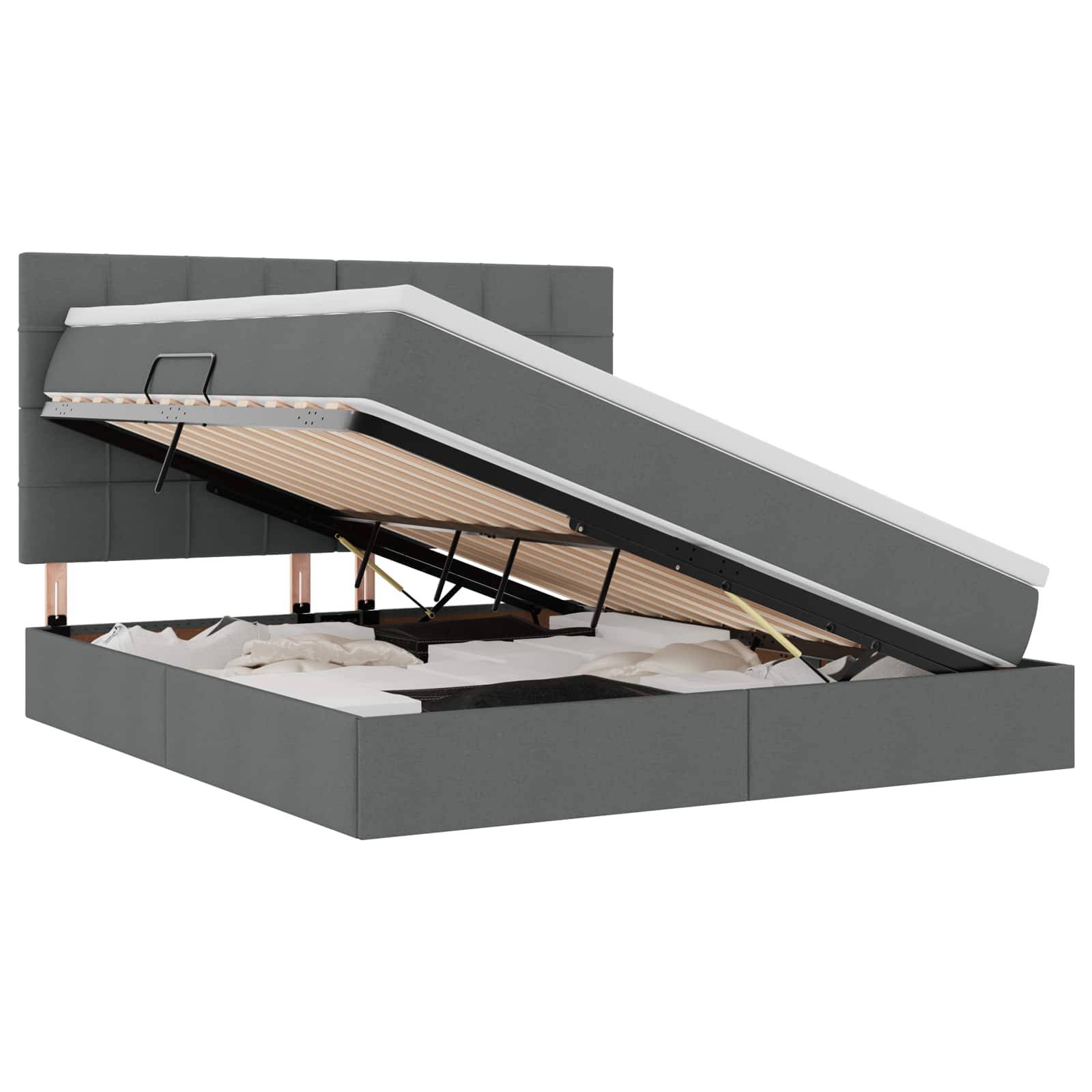 vidaXL LED-Speicherbett mit Matratze Dunkelgrau 160 x 200 cm Stoff
