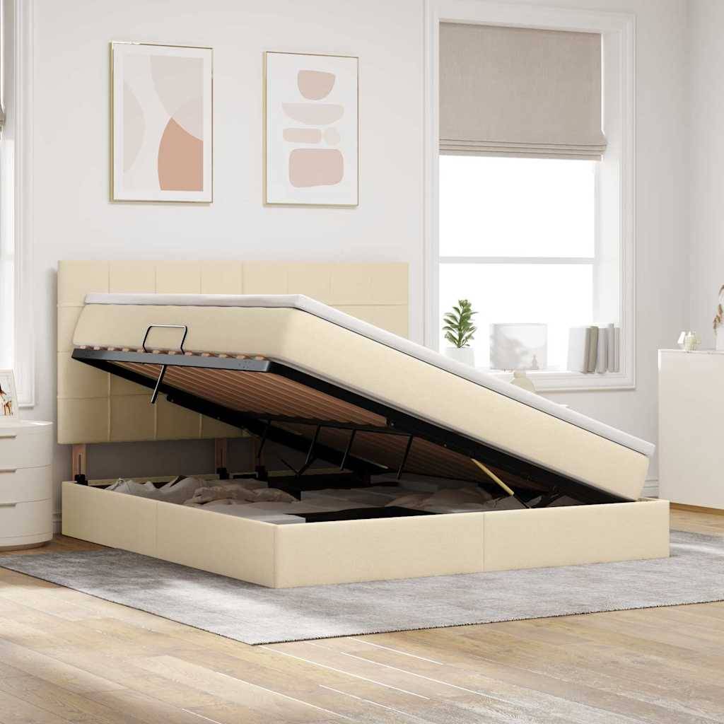 vidaXL Aufbewahrungsbett mit Matratze Creme 160 x 200 cm Stoff