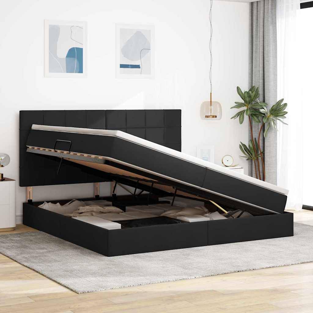 vidaXL Aufbewahrungsbett mit Matratze Schwarz 200 x 200 cm Polyester