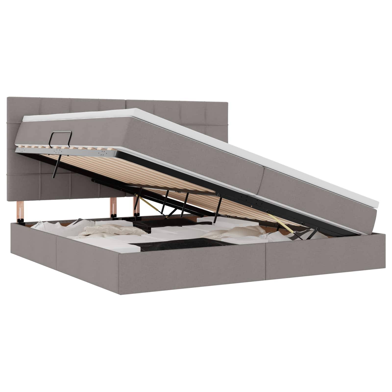 vidaXL LED-Speicherbett mit Matratze Taupe 200 x 200 cm Stoff