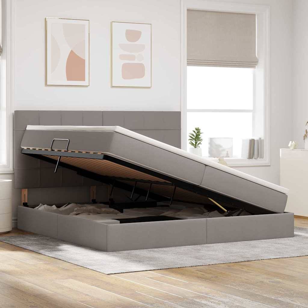 vidaXL LED-Speicherbett mit Matratze Taupe 200 x 200 cm Stoff