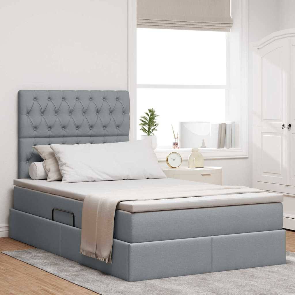 vidaXL Aufbewahrungsbett mit Matratze Hellgrau 120 x 190 cm Stoff