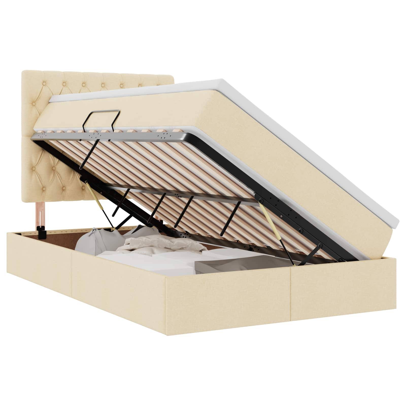 vidaXL LED-Speicherbett mit Matratze Creme 120 x 200 cm Stoff