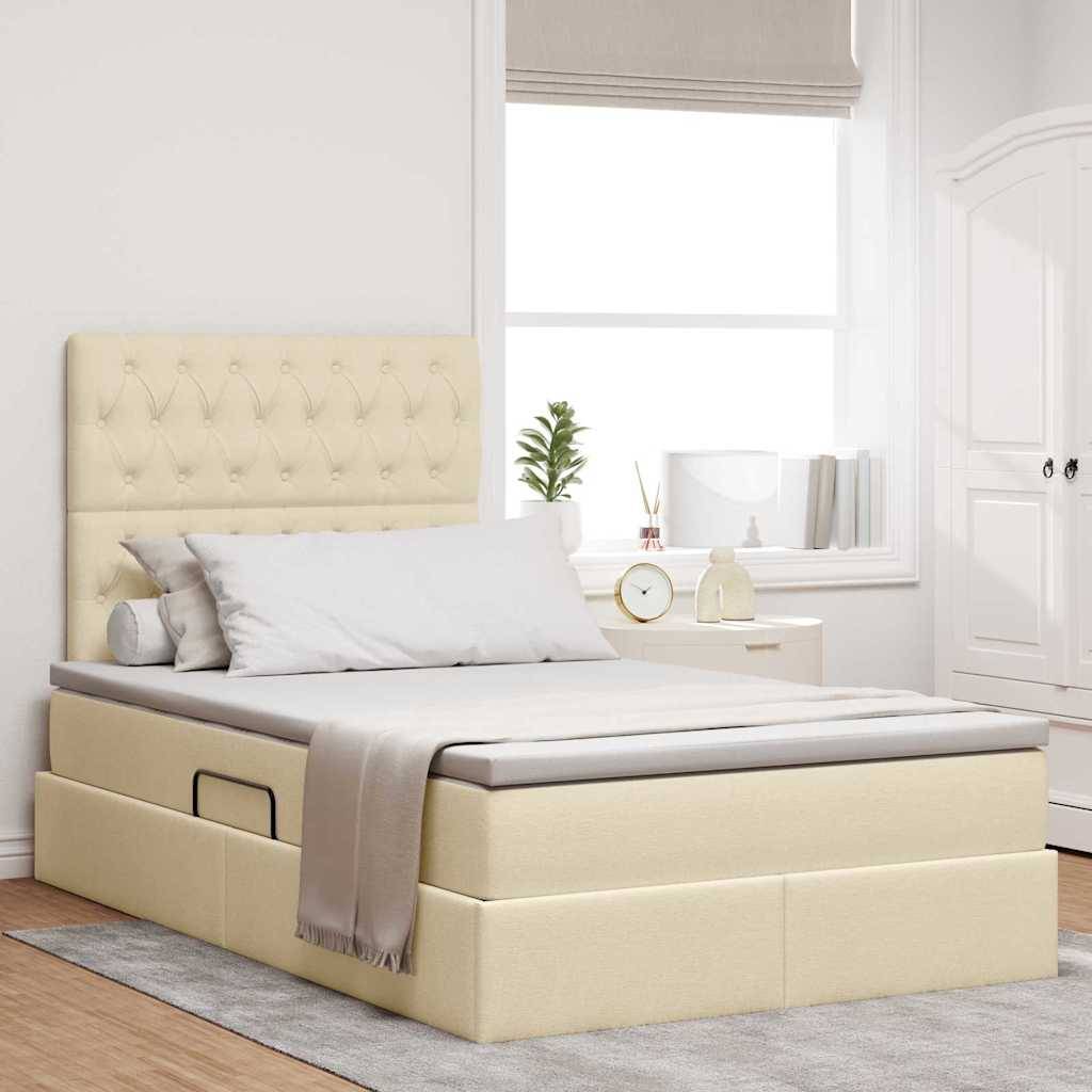 vidaXL LED-Speicherbett mit Matratze Creme 120 x 200 cm Stoff