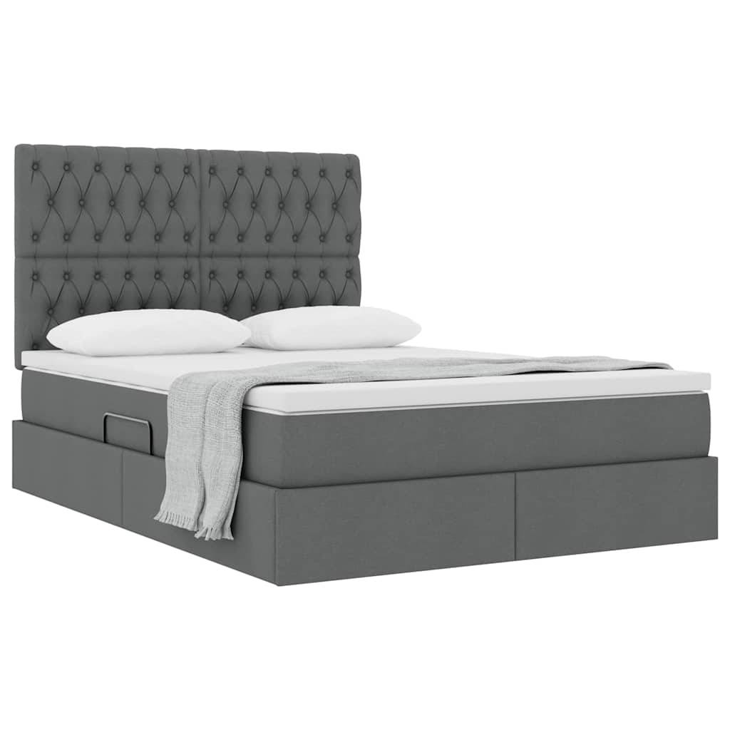 vidaXL Aufbewahrungsbett mit Matratze Dunkelgrau 140 x 200 cm Stoff