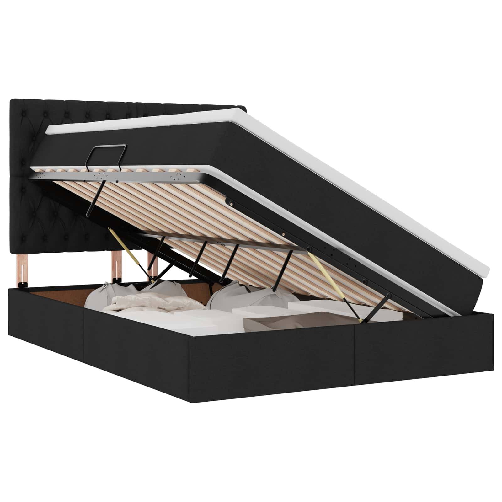 vidaXL LED-Speicherbett mit Matratze Schwarz 140 x 190 cm Stoff