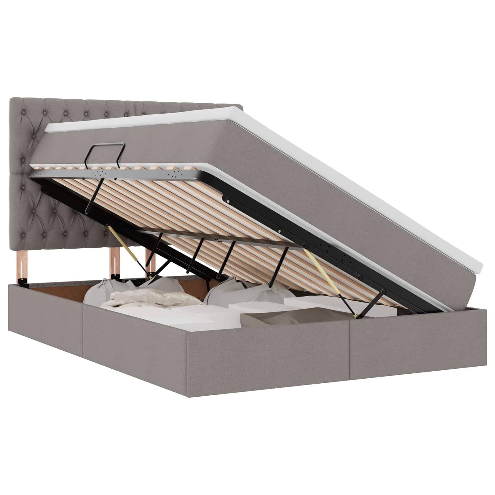 vidaXL LED-Speicherbett mit Matratze Taupe 140 x 200 cm Stoff