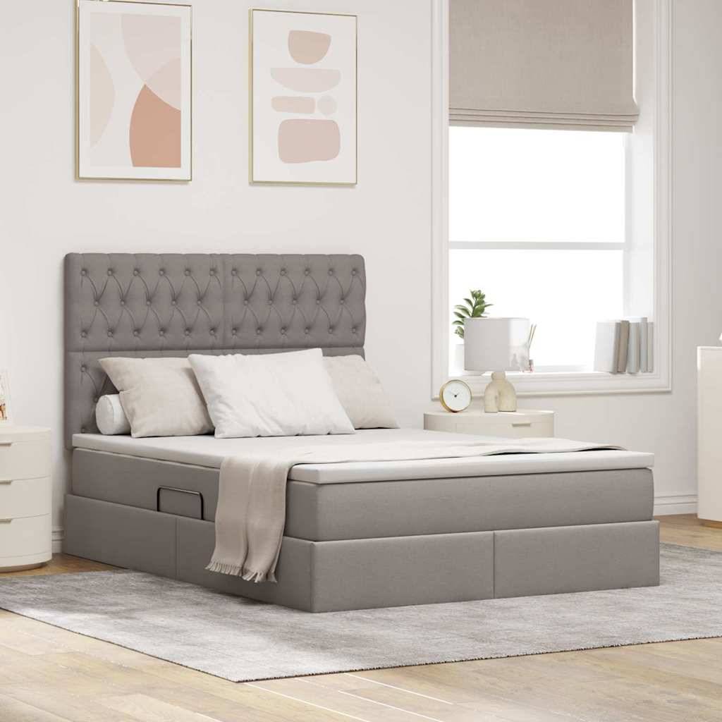 vidaXL LED-Speicherbett mit Matratze Taupe 140 x 200 cm Stoff