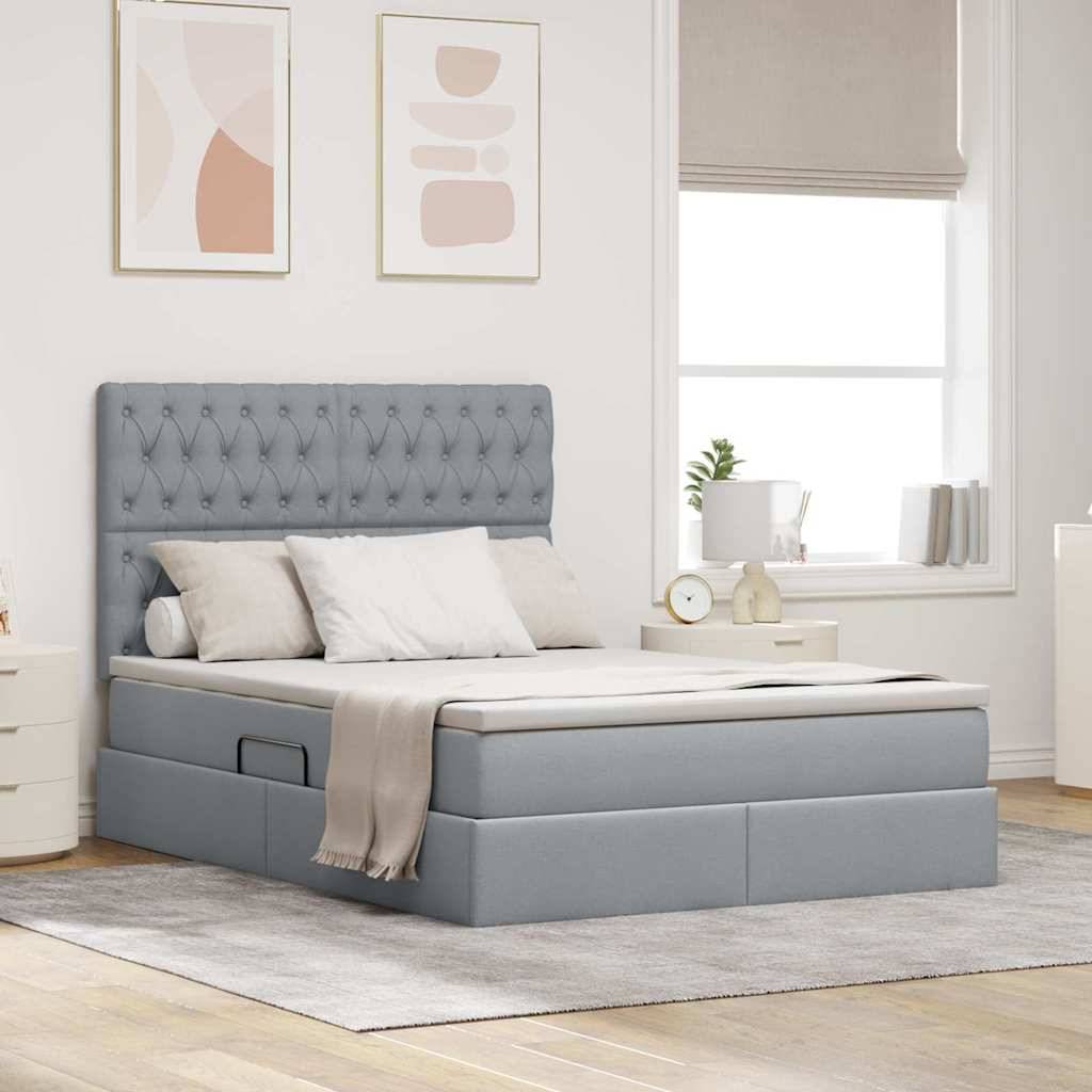 vidaXL Aufbewahrungsbett mit Matratze Hellgrau 140 x 200 cm Stoff