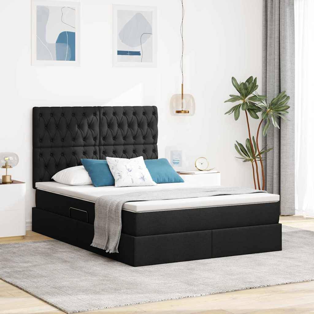 vidaXL LED-Speicherbett mit Matratze Schwarz 140 x 190 cm Stoff