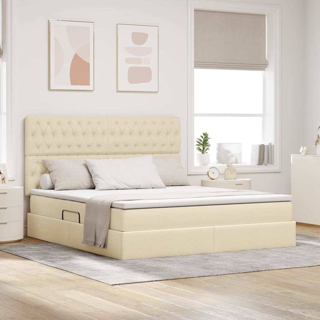 vidaXL Aufbewahrungsbett mit Matratze Creme 180 x 200 cm Stoff