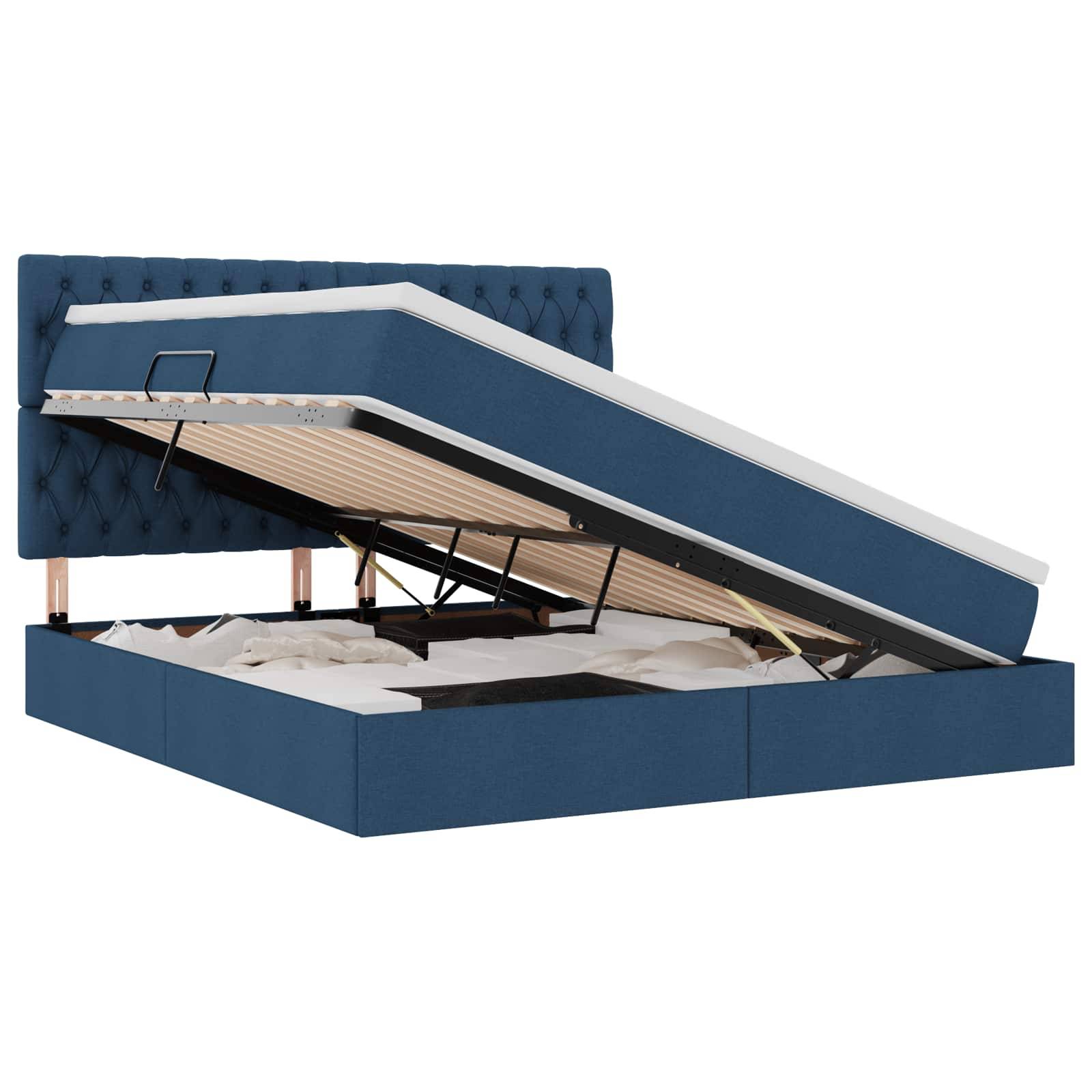 vidaXL LED-Speicherbett mit Matratze Blau 160 x 200 cm Stoff