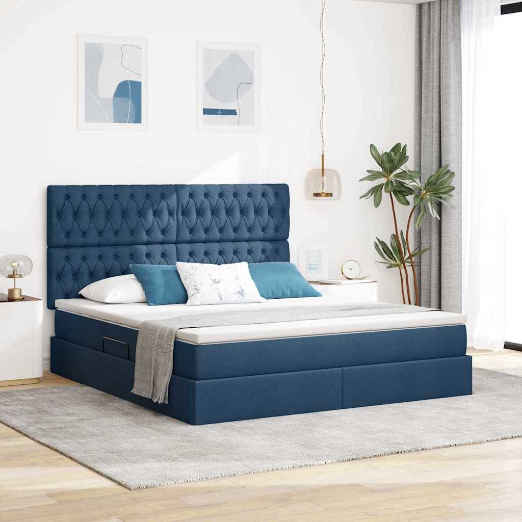 vidaXL LED-Speicherbett mit Matratze Blau 160 x 200 cm Stoff