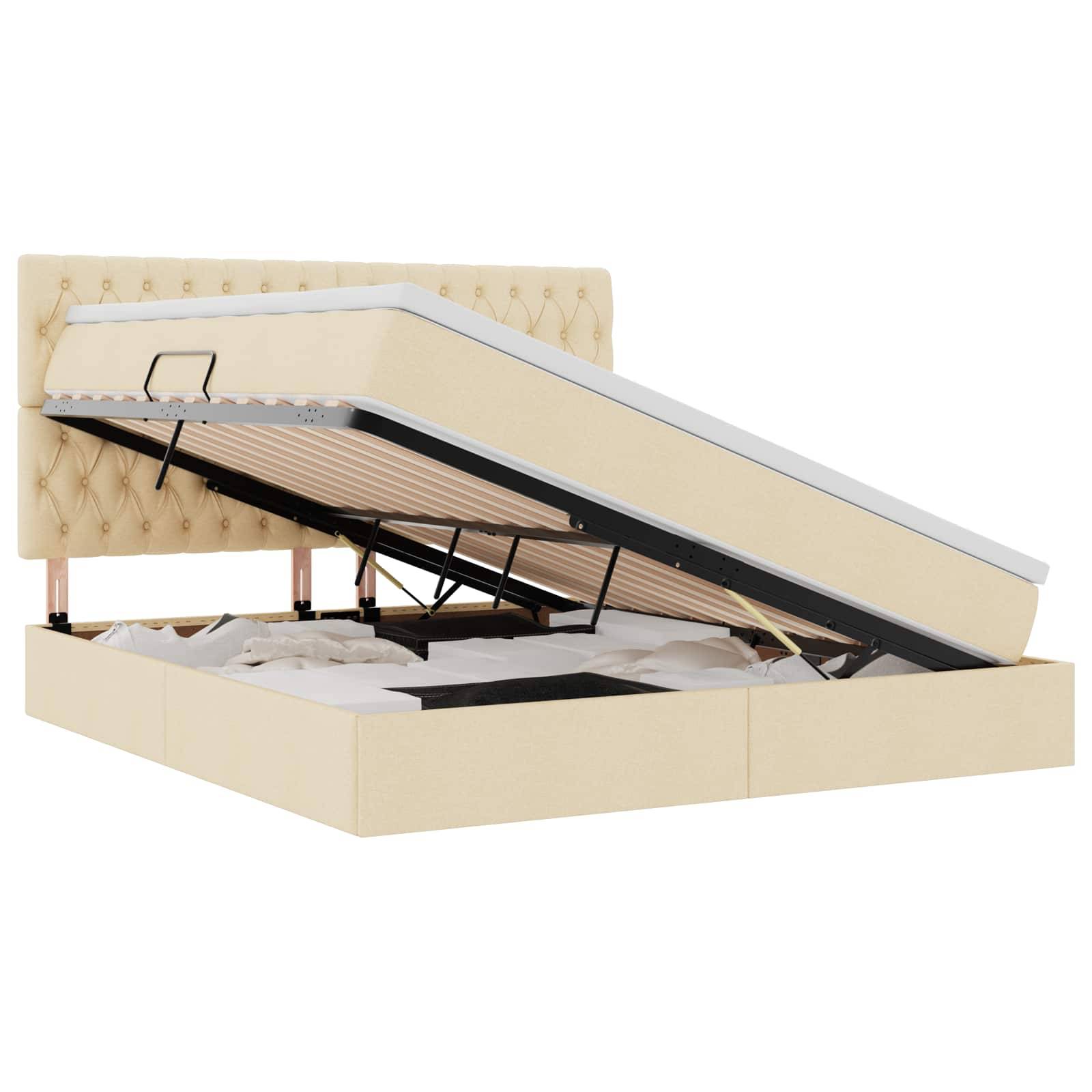 vidaXL LED-Speicherbett mit Matratze Creme 160 x 200 cm Stoff