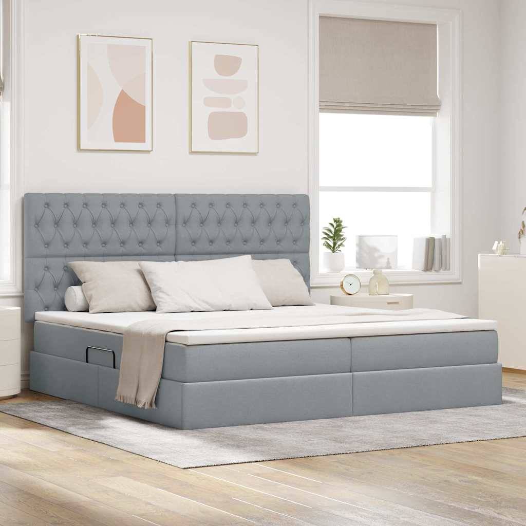 vidaXL LED-Speicherbett mit Matratze Hellgrau 200 x 200 cm Stoff
