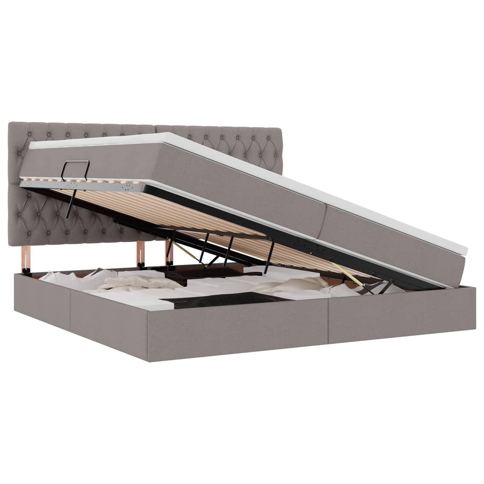vidaXL Aufbewahrungsbett mit Matratze Taupe 200 x 200 cm Stoff