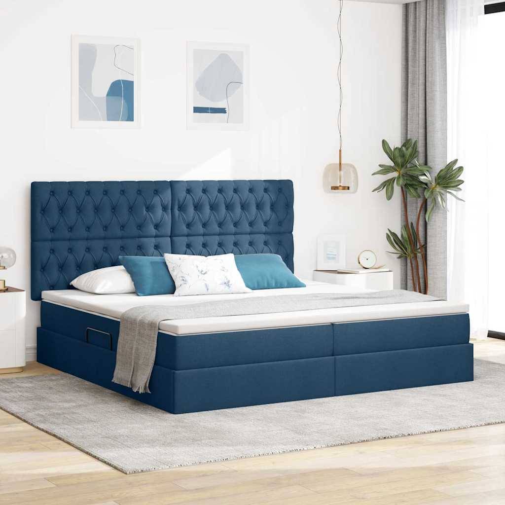 vidaXL LED-Speicherbett mit Matratze Blau 200 x 200 cm Stoff