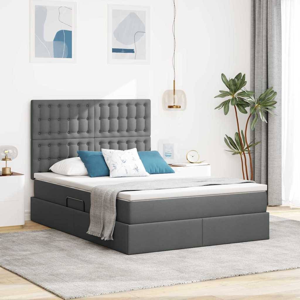 vidaXL Aufbewahrungsbett mit Matratze Dunkelgrau 140 x 200 cm Stoff