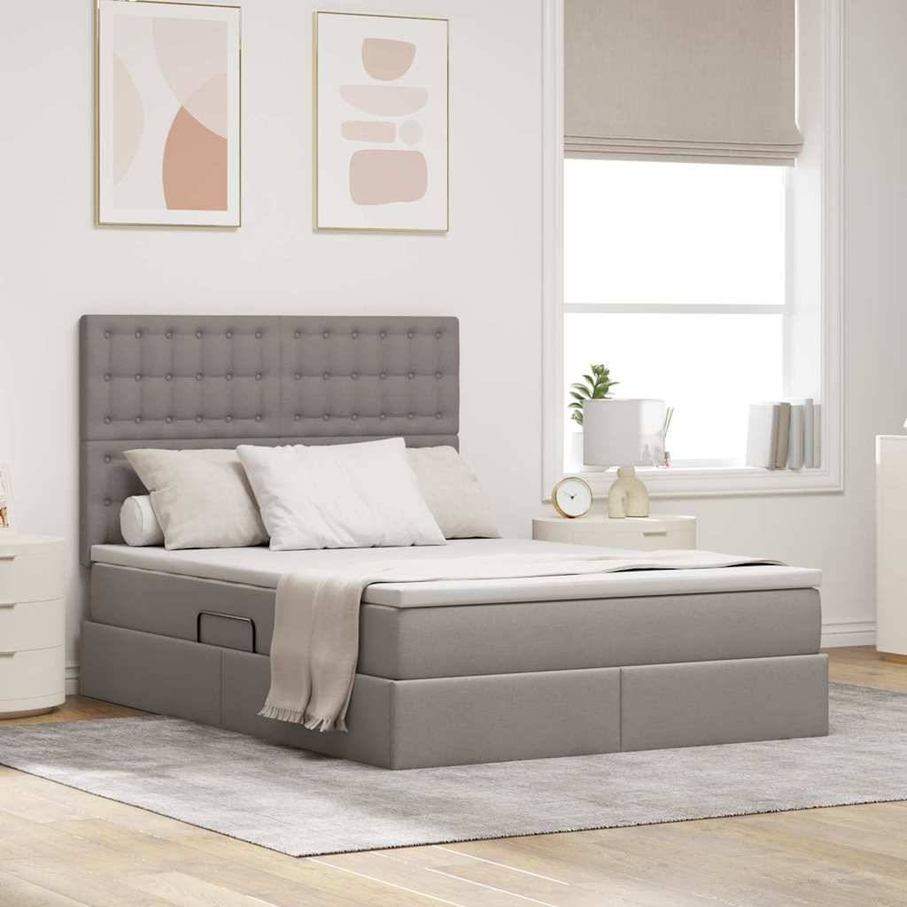 vidaXL LED-Speicherbett mit Matratze Taupe 140 x 200 cm Stoff