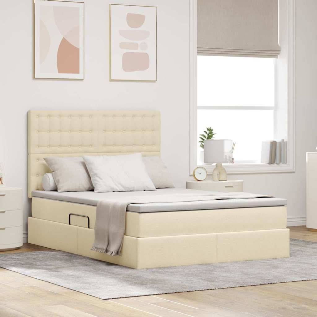 vidaXL LED-Speicherbett mit Matratze Creme 140 x 190 cm Stoff