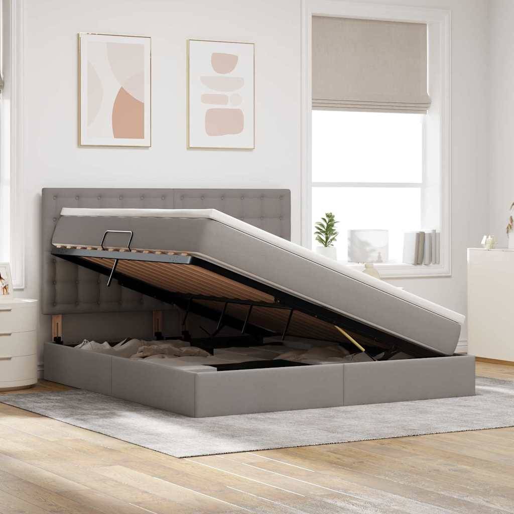 vidaXL LED-Speicherbett mit Matratze Taupe 160 x 200 cm Stoff