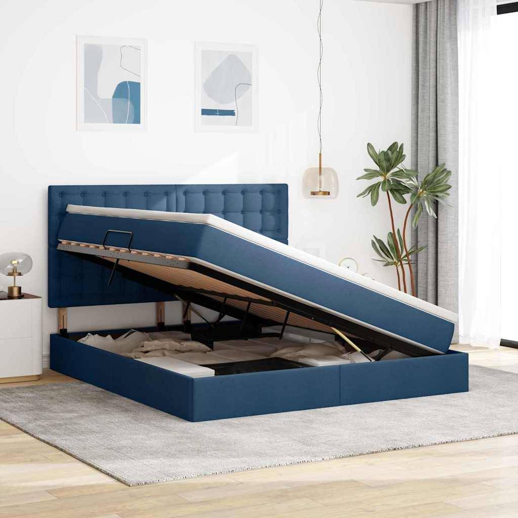 vidaXL Aufbewahrungsbett mit Matratze Blau 160 x 200 cm Stoff