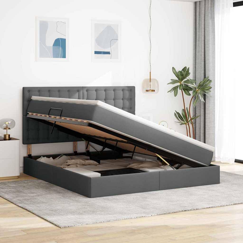 vidaXL LED-Speicherbett mit Matratze Dunkelgrau 180 x 200 cm Stoff
