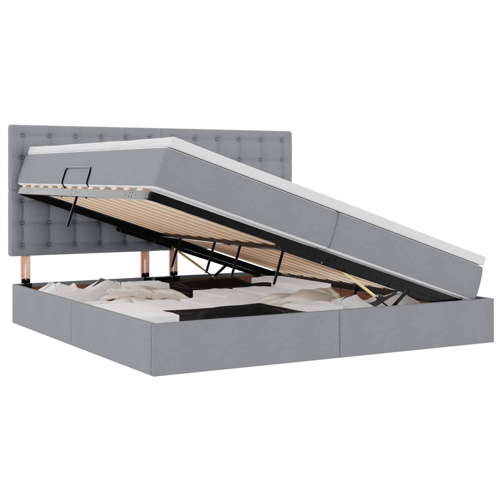 vidaXL Aufbewahrungsbett mit Matratze Hellgrau 200 x 200 cm Stoff