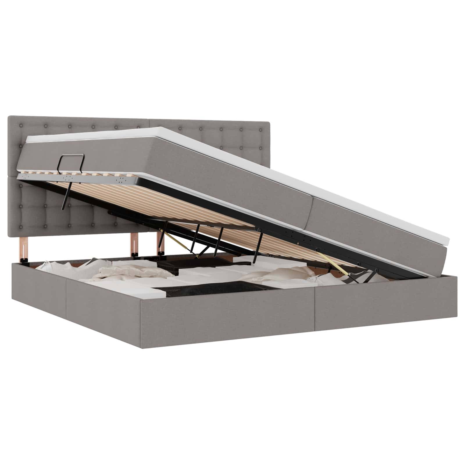 vidaXL LED-Speicherbett mit Matratze Taupe 200 x 200 cm Stoff