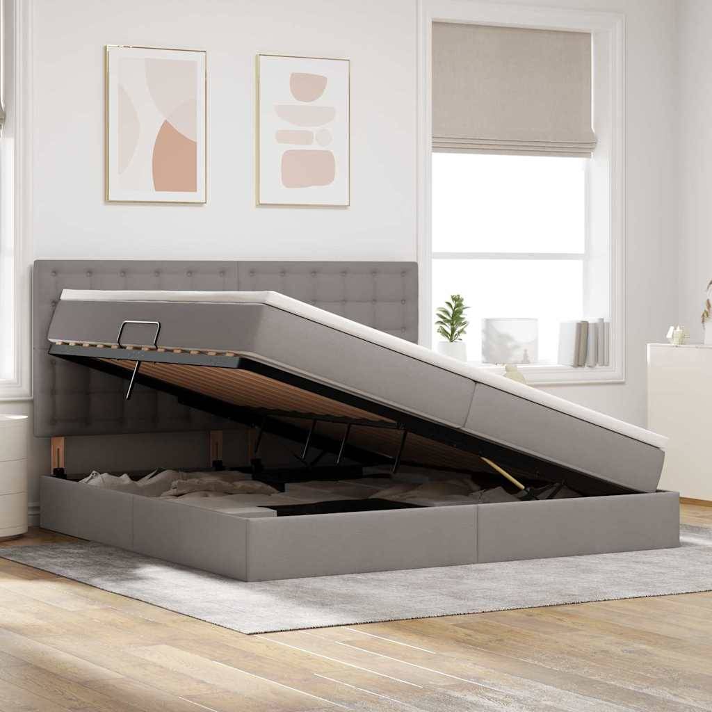 vidaXL LED-Speicherbett mit Matratze Taupe 200 x 200 cm Stoff