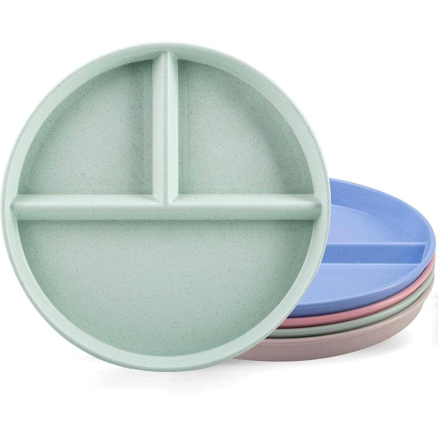 Plastikteller 4er Set Speiseteller 3 Geteilt BPA-Frei 22.5cm Rosa Grün