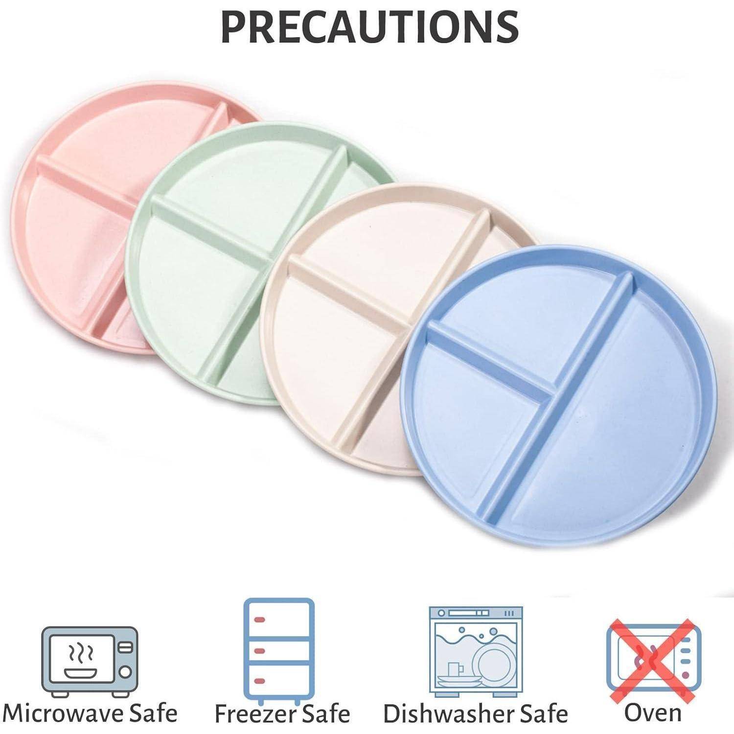 Plastikteller 4er Set Speiseteller 3 Geteilt BPA-Frei 22.5cm Rosa Grün
