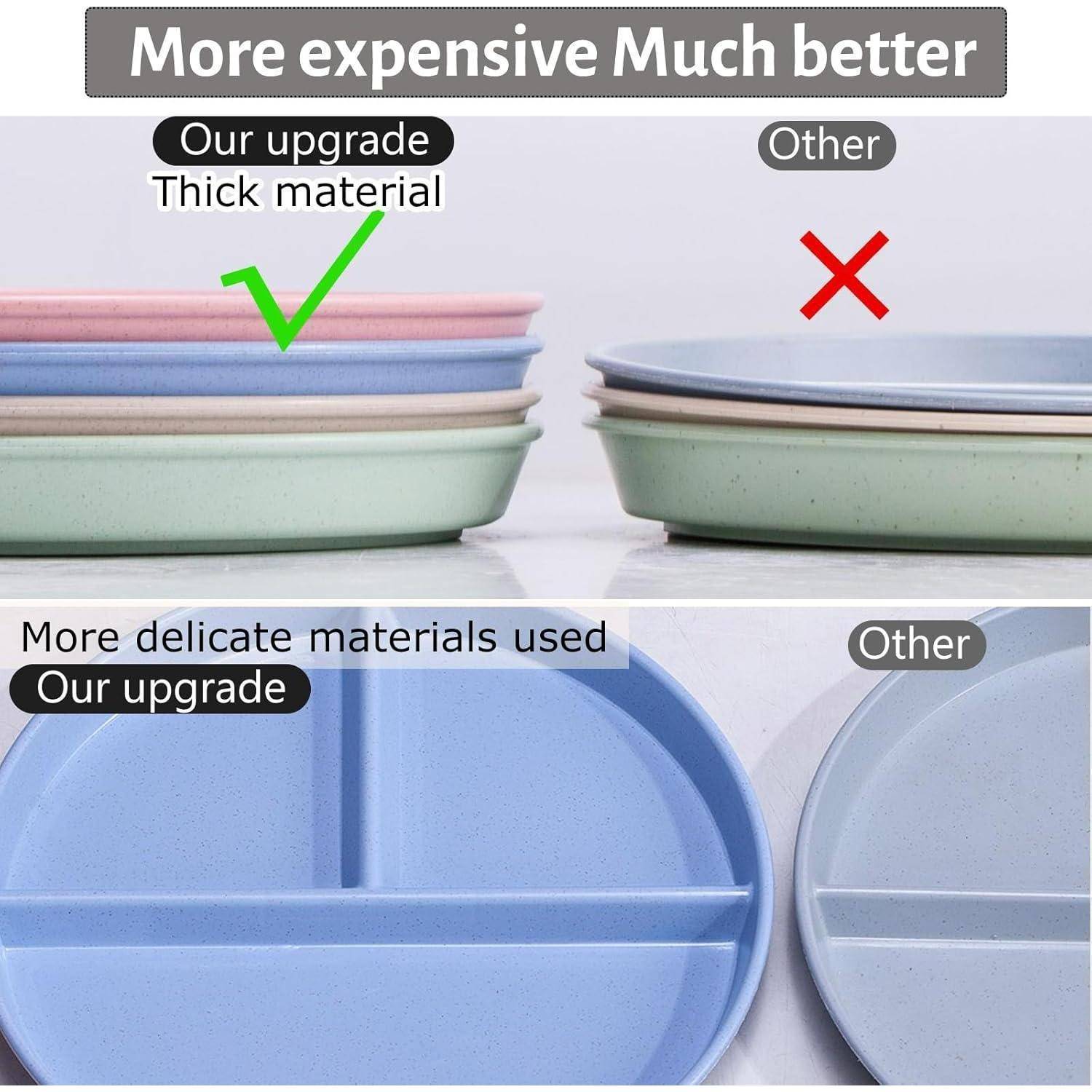 Plastikteller 4er Set Speiseteller 3 Geteilt BPA-Frei 22.5cm Rosa Grün