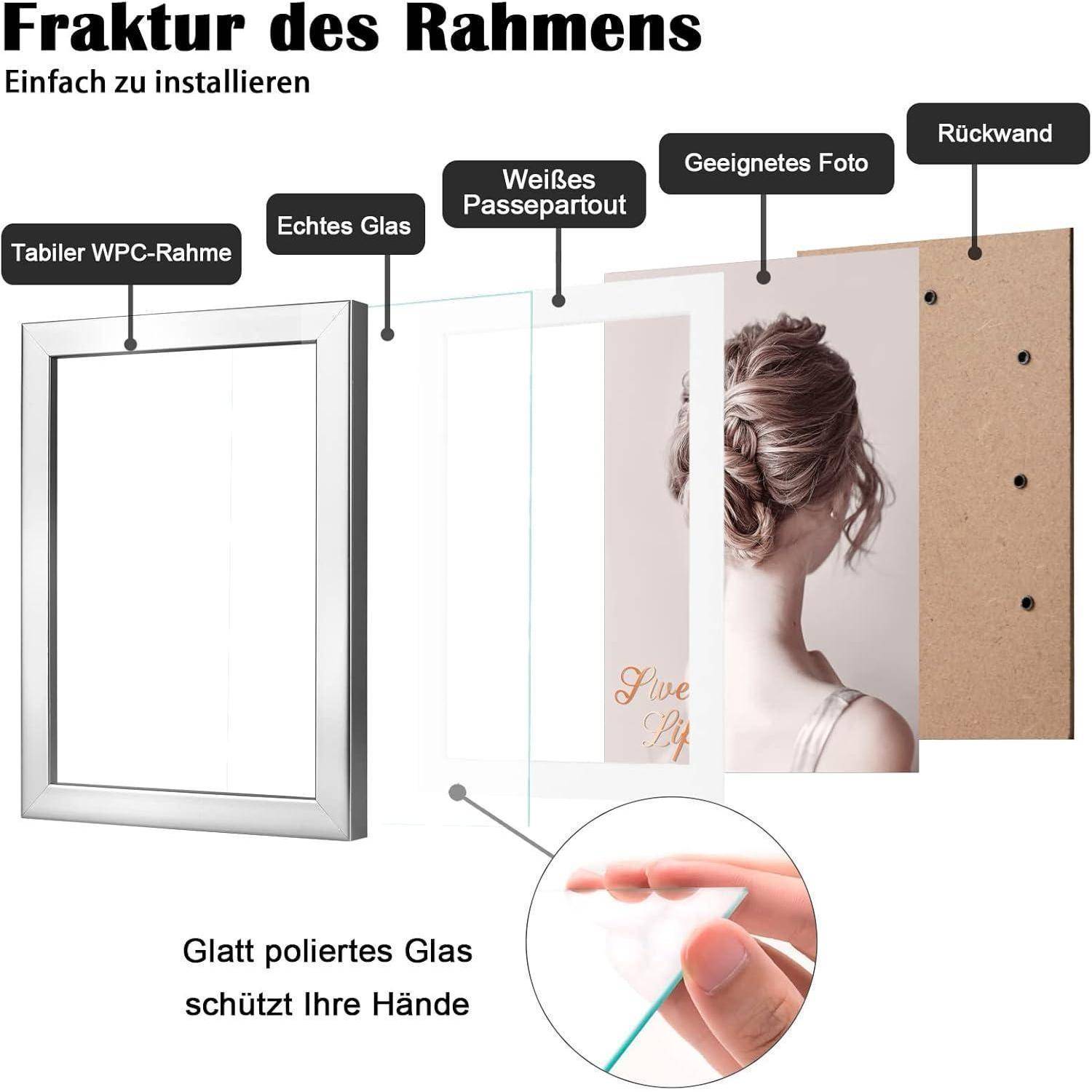 Bilderrahmen 13x18 4er-Set Holz-Verbund Silber Echtglas.optimizeSEO