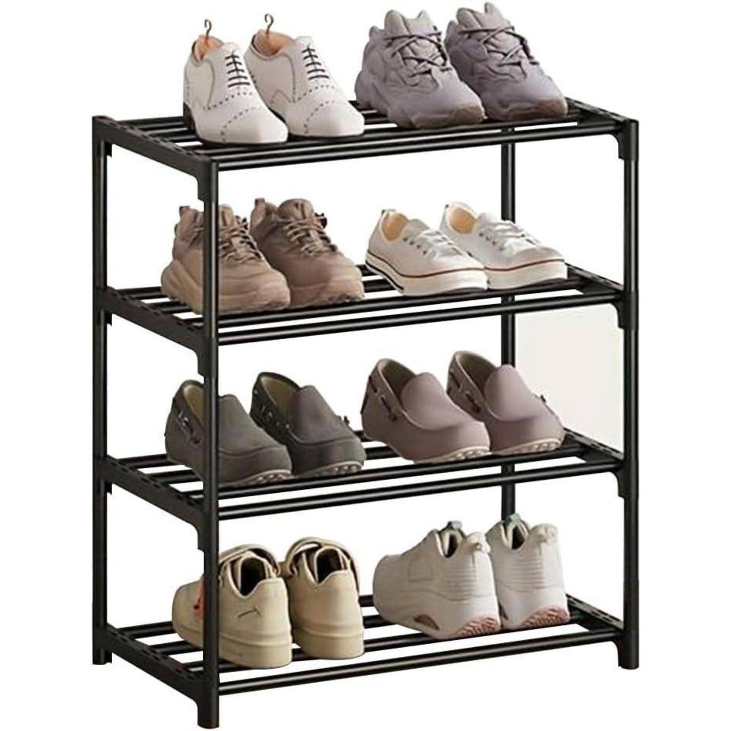 Schuhregal 4 stöckig stapelbar antirost Balkon 4 Ebenen Schwarz