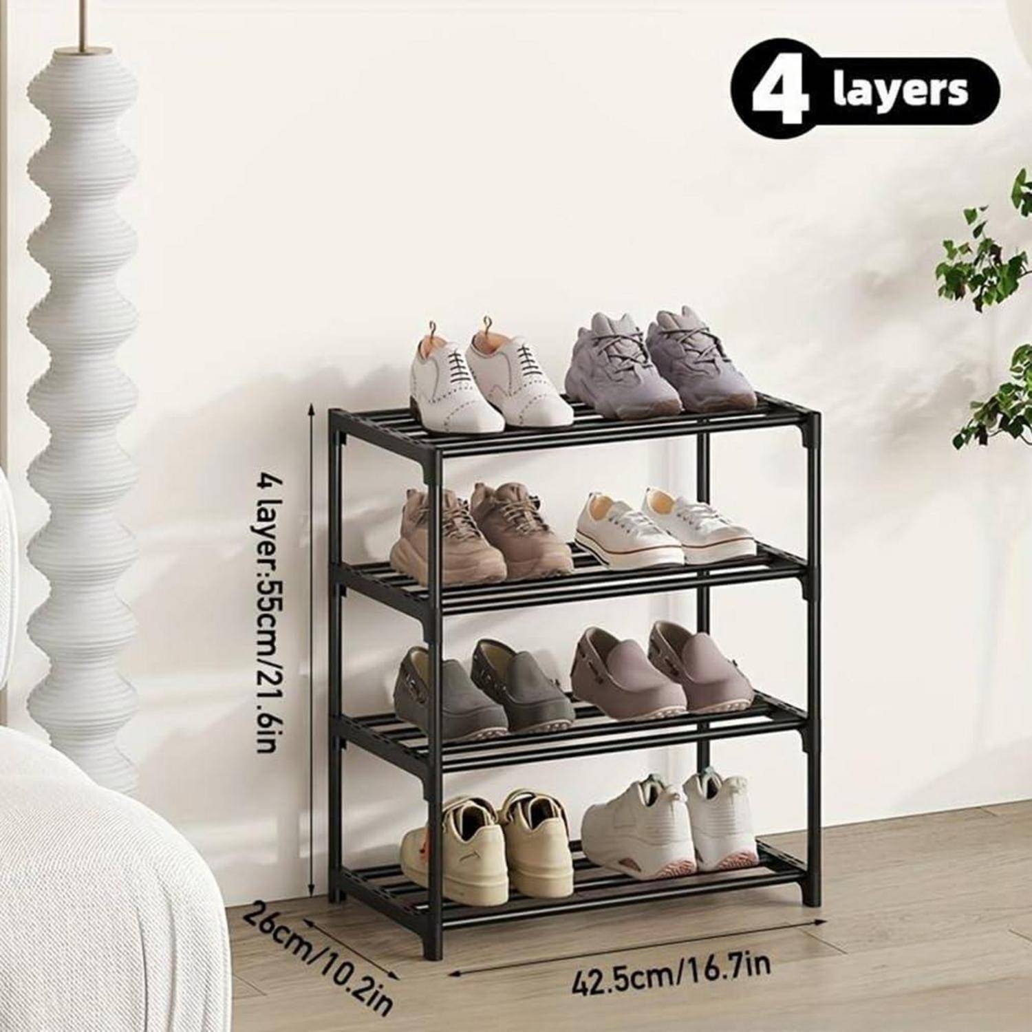 Schuhregal 4 stöckig stapelbar antirost Balkon 4 Ebenen Schwarz