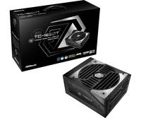 Eine schwarze Computer-Stromversorgungseinheit, die mit ihrer Einzelhandelsverpackung gezeigt wird, mit 