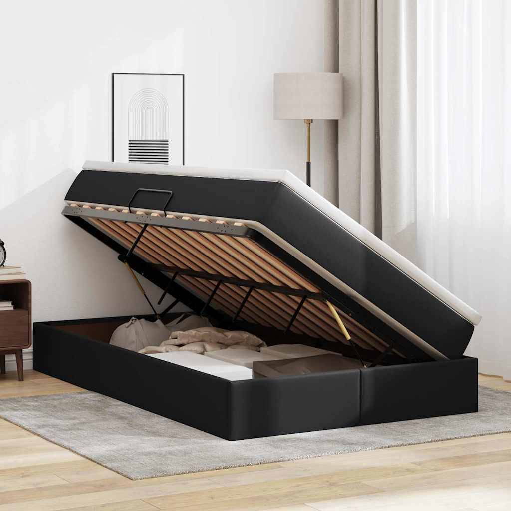 vidaXL Aufbewahrungsbett mit Matratze Schwarz 120 x 200 cm Kunstleder