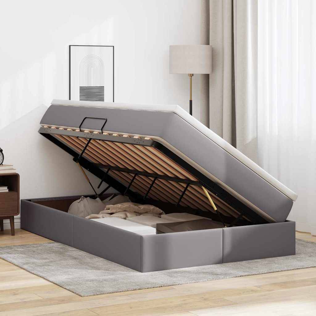 vidaXL Aufbewahrungsbett mit Matratze Grau 120 x 200 cm Kunstleder