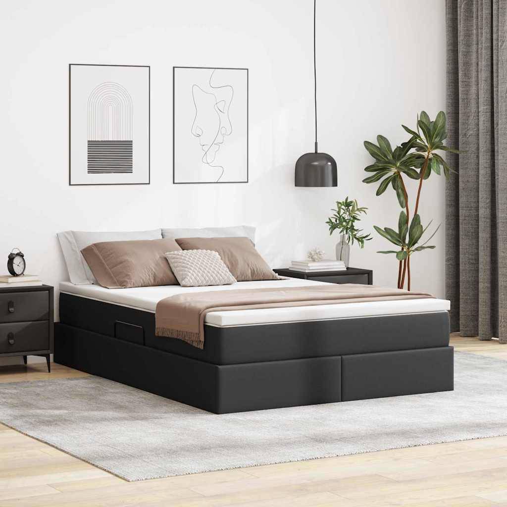 vidaXL Aufbewahrungsbett mit Matratze Schwarz 140 x 200 cm Kunstleder