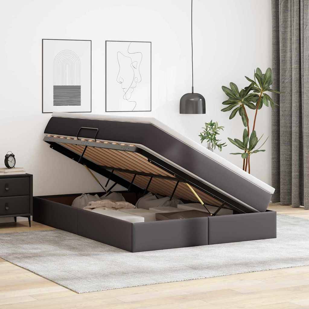 vidaXL Aufbewahrungsbett mit Matratze Grau 140 x 200 cm Kunstleder