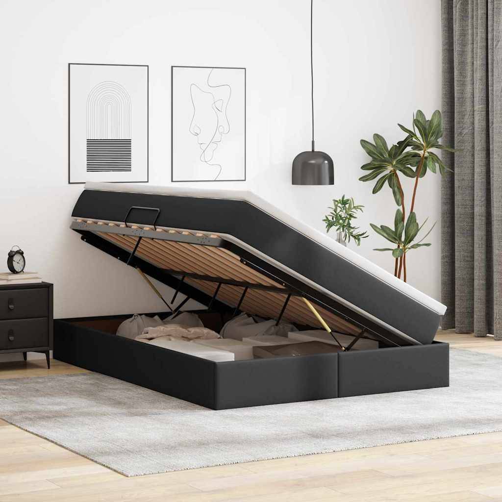vidaXL Aufbewahrungsbett mit Matratze Schwarz 140 x 200 cm Kunstleder