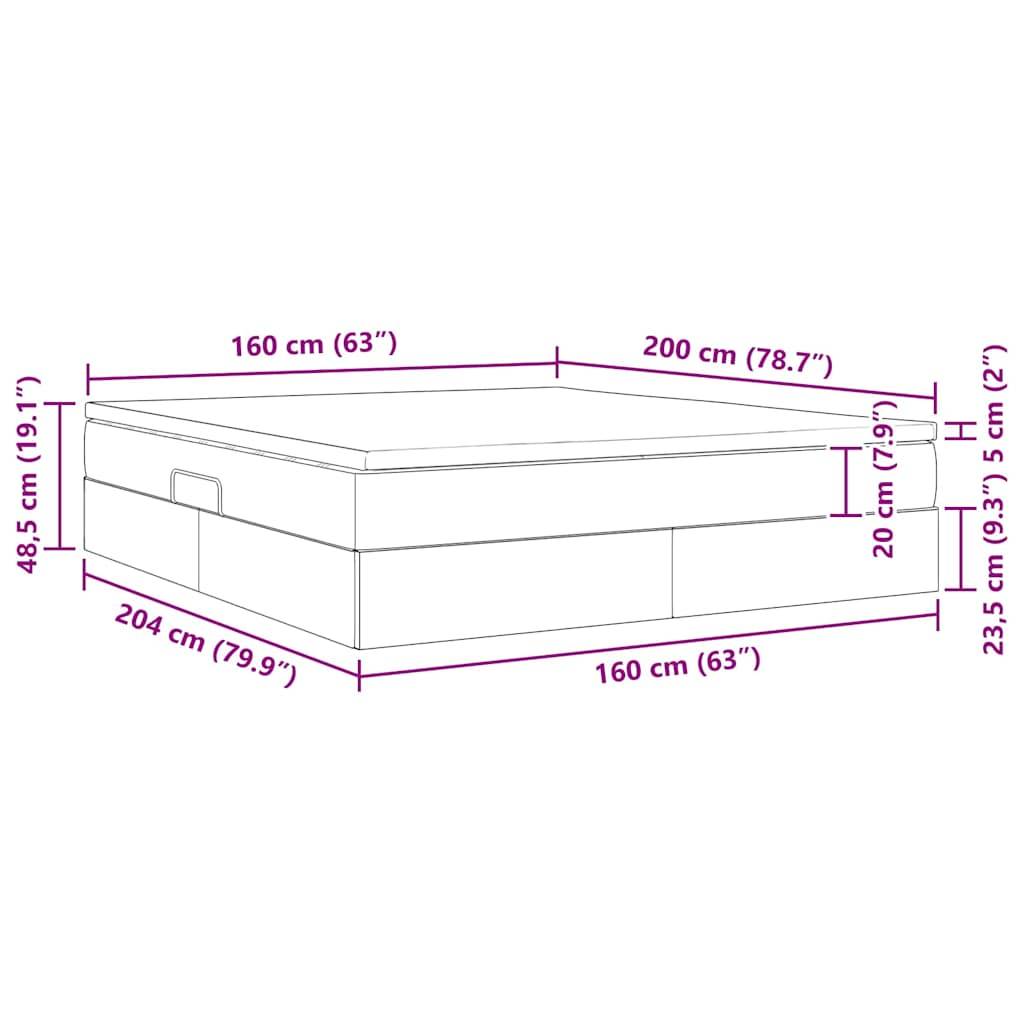 Diagramm eines Plattformbettes mit Abmessungen: Länge 204 cm (79,9