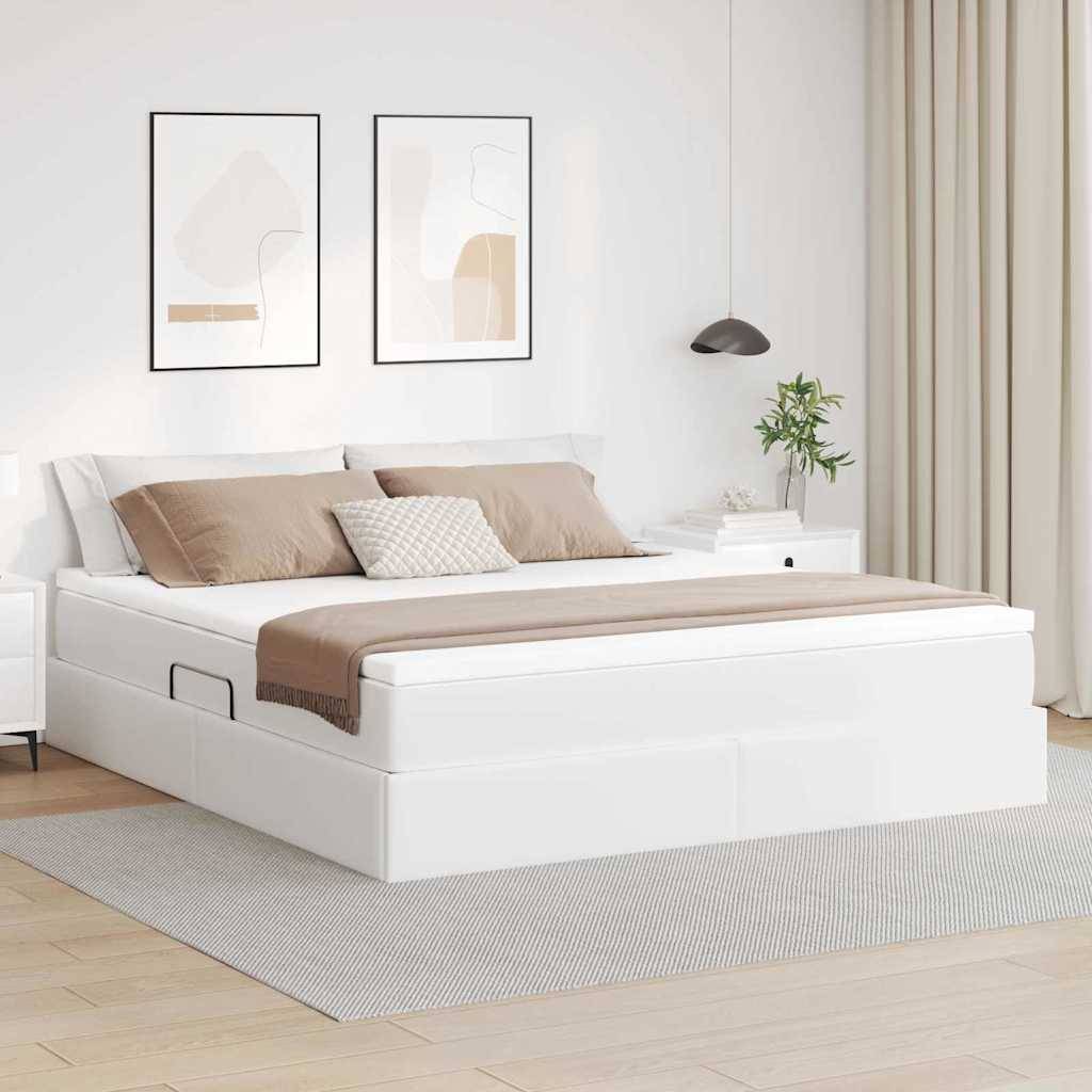 vidaXL Aufbewahrungsbett mit Matratze Weiß 160 x 200 cm Kunstleder