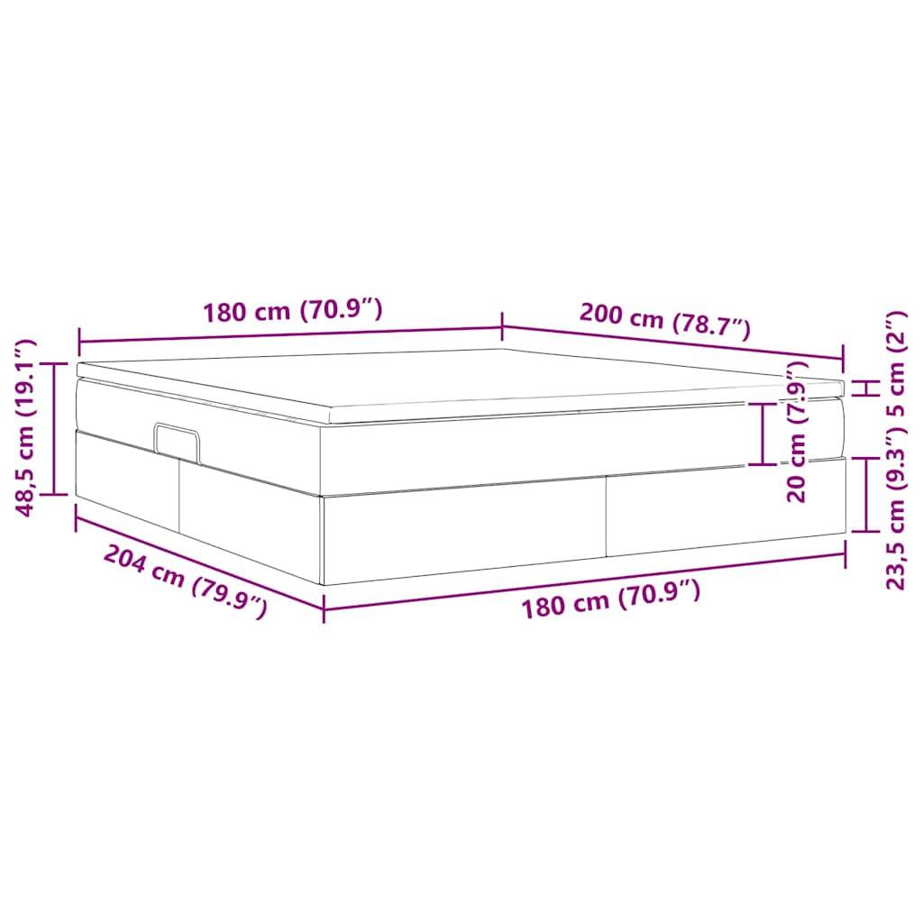 Diagramm eines rechteckigen Bettes mit Abmessungen: Länge 204 cm (79,9