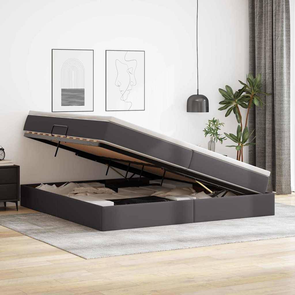 vidaXL Aufbewahrungsbett mit Matratze Grau 200 x 200 cm Kunstleder
