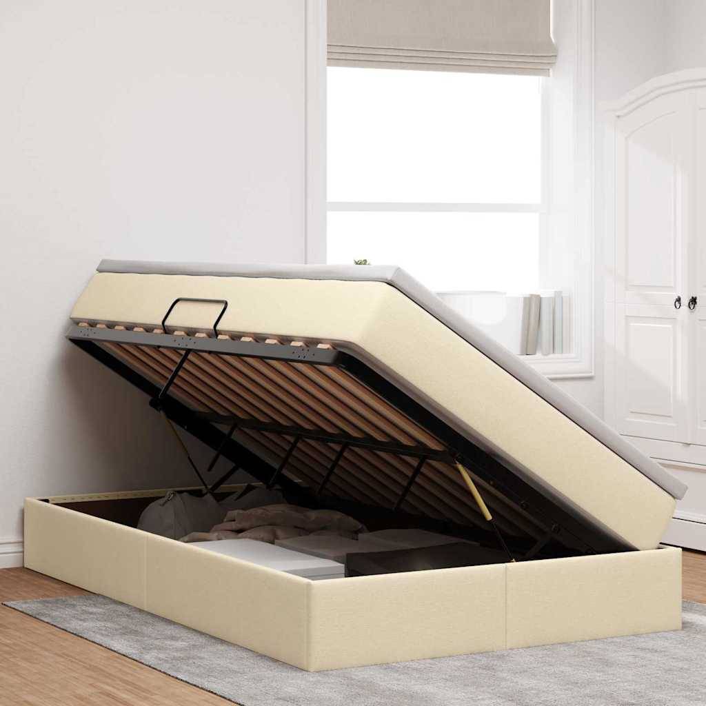 vidaXL Aufbewahrungsbett mit Matratze Creme 120 x 200 cm Polyester