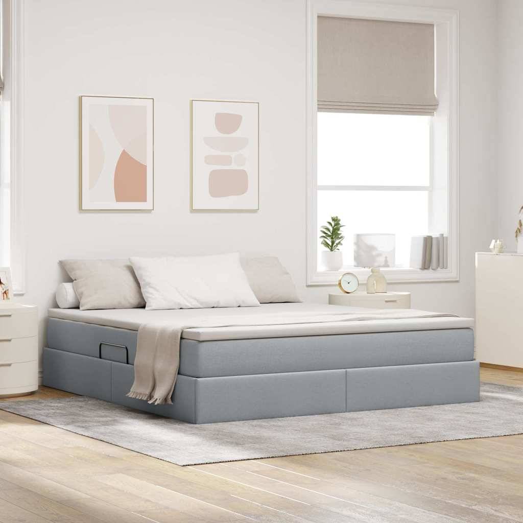 vidaXL Aufbewahrungsbett mit Matratze Hellgrau 160 x 200 cm Polyester